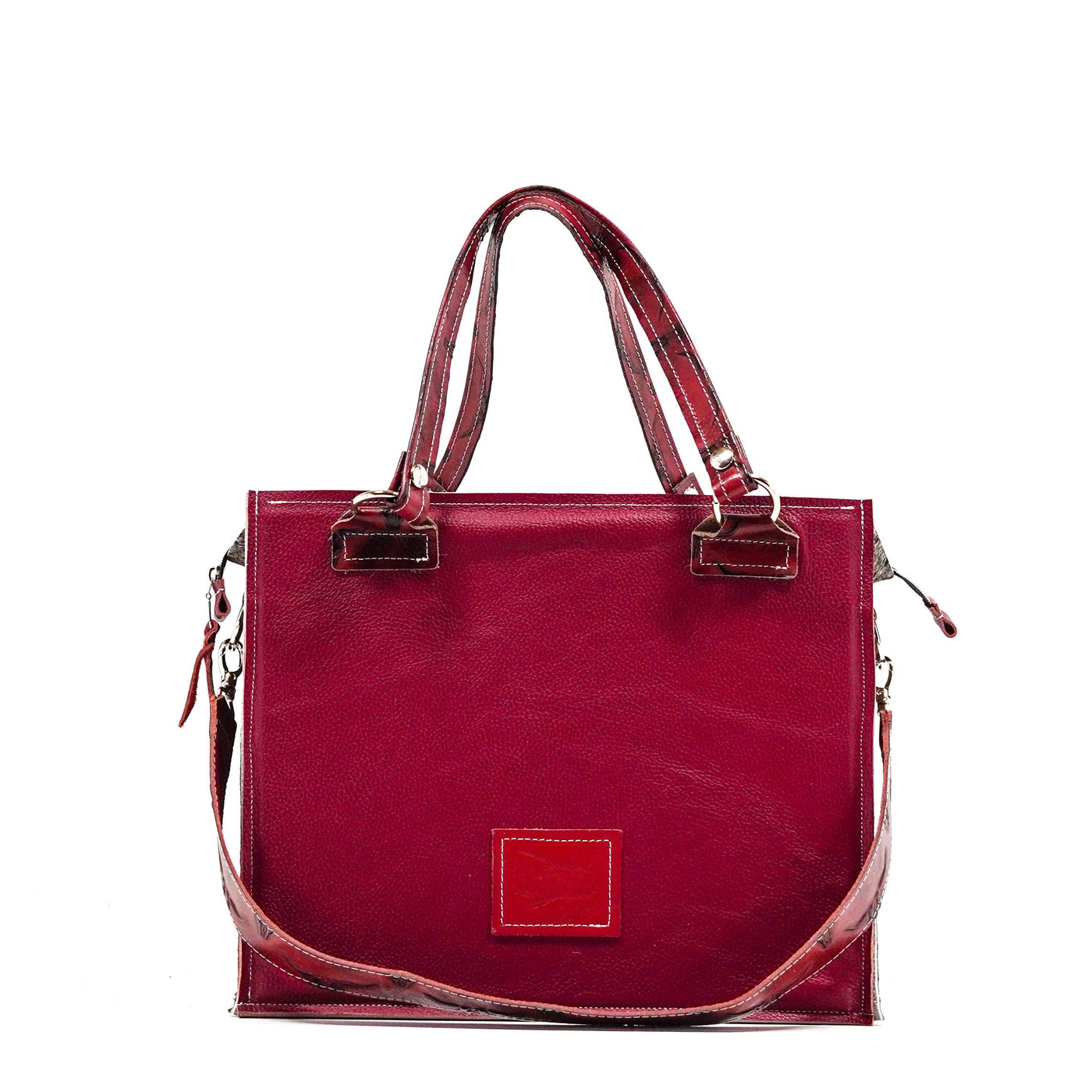 Clerk - Exotic Brindle w/ Burgundy Skulls-Clerk-Western-Cowhide-Bags-Handmade-Products-Gifts-Dancing Cactus Designs