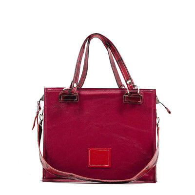 Clerk - Exotic Brindle w/ Burgundy Skulls-Clerk-Western-Cowhide-Bags-Handmade-Products-Gifts-Dancing Cactus Designs