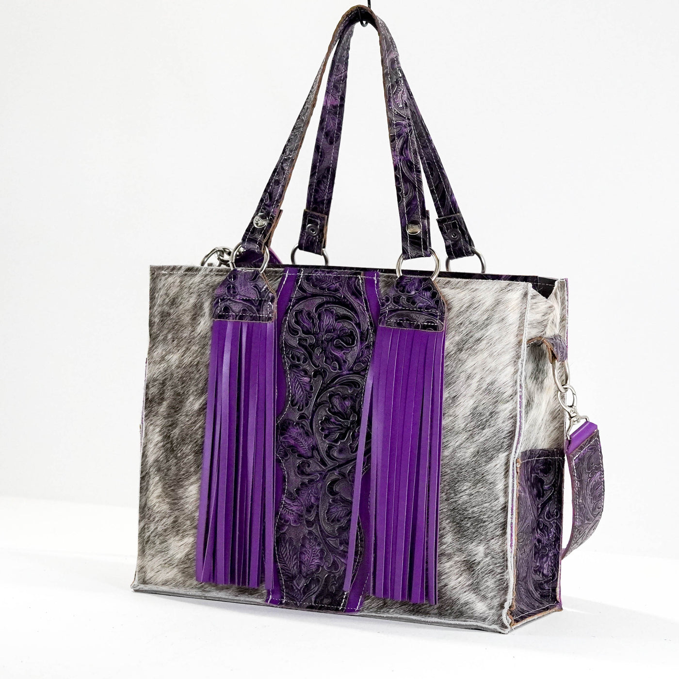 Clerk - Grey Brindle w/ Orchid Tool-Clerk-Western-Cowhide-Bags-Handmade-Products-Gifts-Dancing Cactus Designs