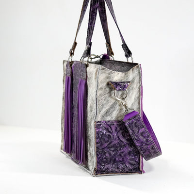 Clerk - Grey Brindle w/ Orchid Tool-Clerk-Western-Cowhide-Bags-Handmade-Products-Gifts-Dancing Cactus Designs