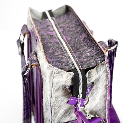 Clerk - Grey Brindle w/ Orchid Tool-Clerk-Western-Cowhide-Bags-Handmade-Products-Gifts-Dancing Cactus Designs