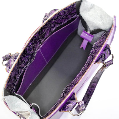 Clerk - Grey Brindle w/ Orchid Tool-Clerk-Western-Cowhide-Bags-Handmade-Products-Gifts-Dancing Cactus Designs