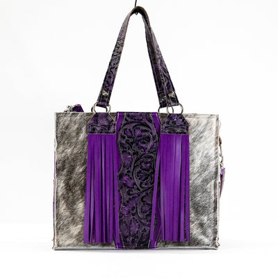 Clerk - Grey Brindle w/ Orchid Tool-Clerk-Western-Cowhide-Bags-Handmade-Products-Gifts-Dancing Cactus Designs