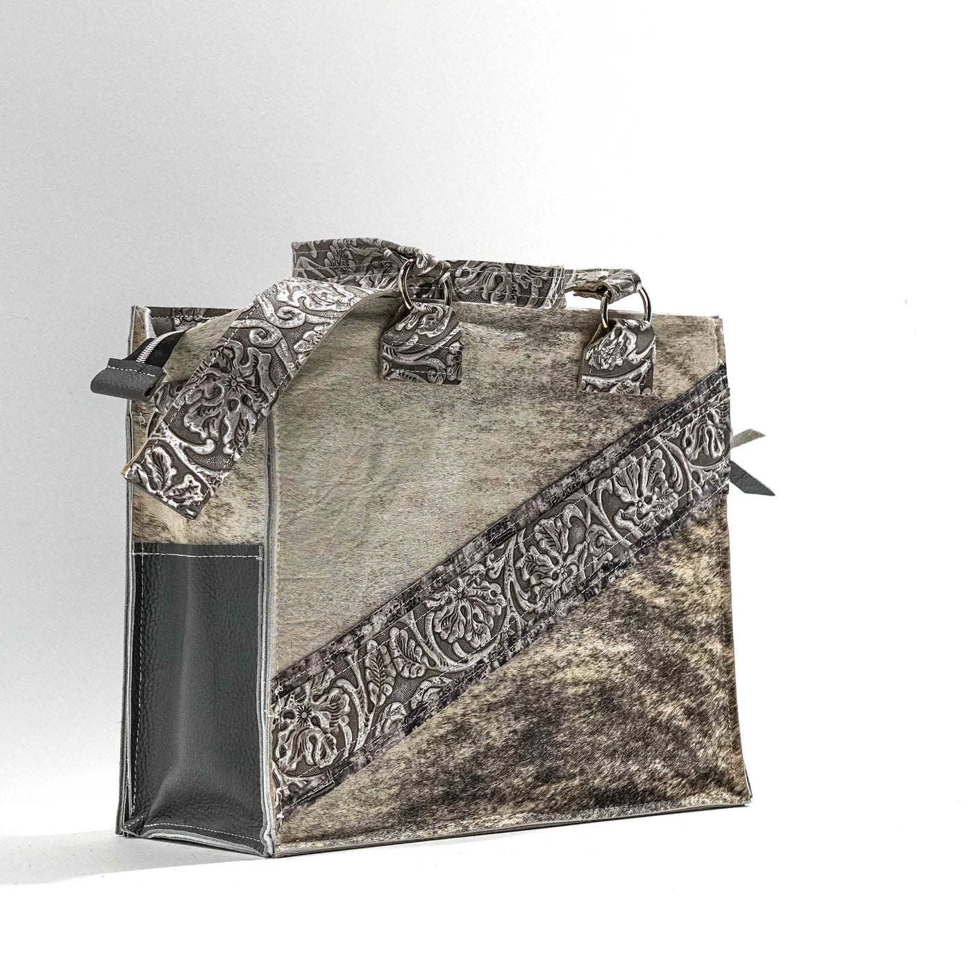 Clerk - Grey Brindle w/ Silver Tool-Clerk-Western-Cowhide-Bags-Handmade-Products-Gifts-Dancing Cactus Designs