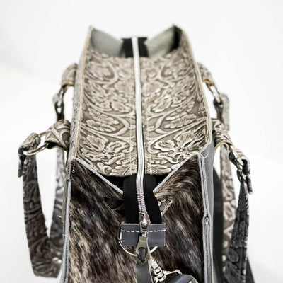 Clerk - Grey Brindle w/ Silver Tool-Clerk-Western-Cowhide-Bags-Handmade-Products-Gifts-Dancing Cactus Designs