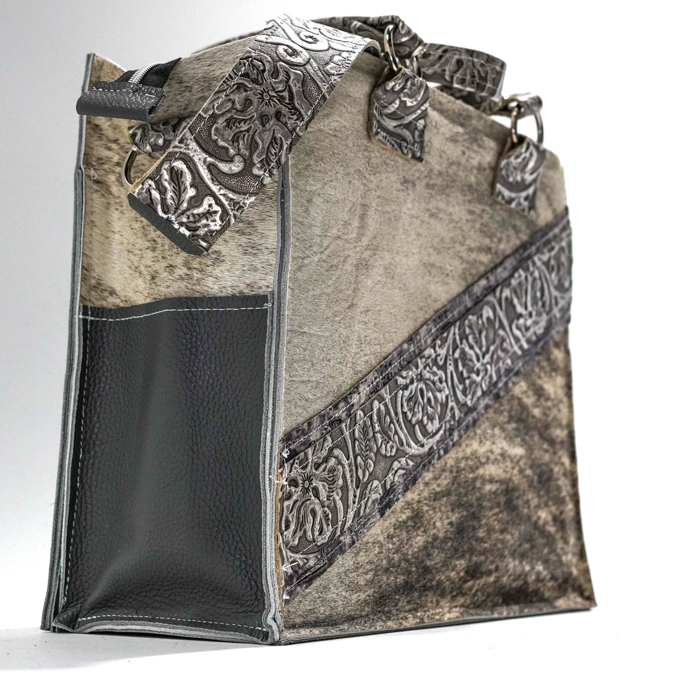 Clerk - Grey Brindle w/ Silver Tool-Clerk-Western-Cowhide-Bags-Handmade-Products-Gifts-Dancing Cactus Designs