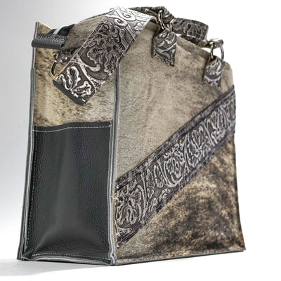 Clerk - Grey Brindle w/ Silver Tool-Clerk-Western-Cowhide-Bags-Handmade-Products-Gifts-Dancing Cactus Designs