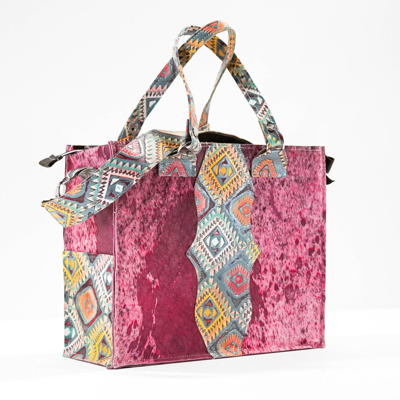 Clerk - Pink Acid w/ Rainbow Aztec-Clerk-Western-Cowhide-Bags-Handmade-Products-Gifts-Dancing Cactus Designs