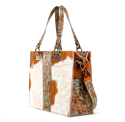 Clerk - Tricolor w/ Patina Driftwood-Clerk-Western-Cowhide-Bags-Handmade-Products-Gifts-Dancing Cactus Designs