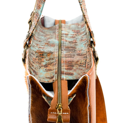 Clerk - Tricolor w/ Patina Driftwood-Clerk-Western-Cowhide-Bags-Handmade-Products-Gifts-Dancing Cactus Designs
