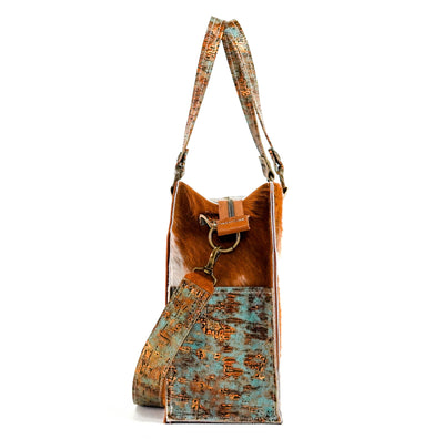Clerk - Tricolor w/ Patina Driftwood-Clerk-Western-Cowhide-Bags-Handmade-Products-Gifts-Dancing Cactus Designs