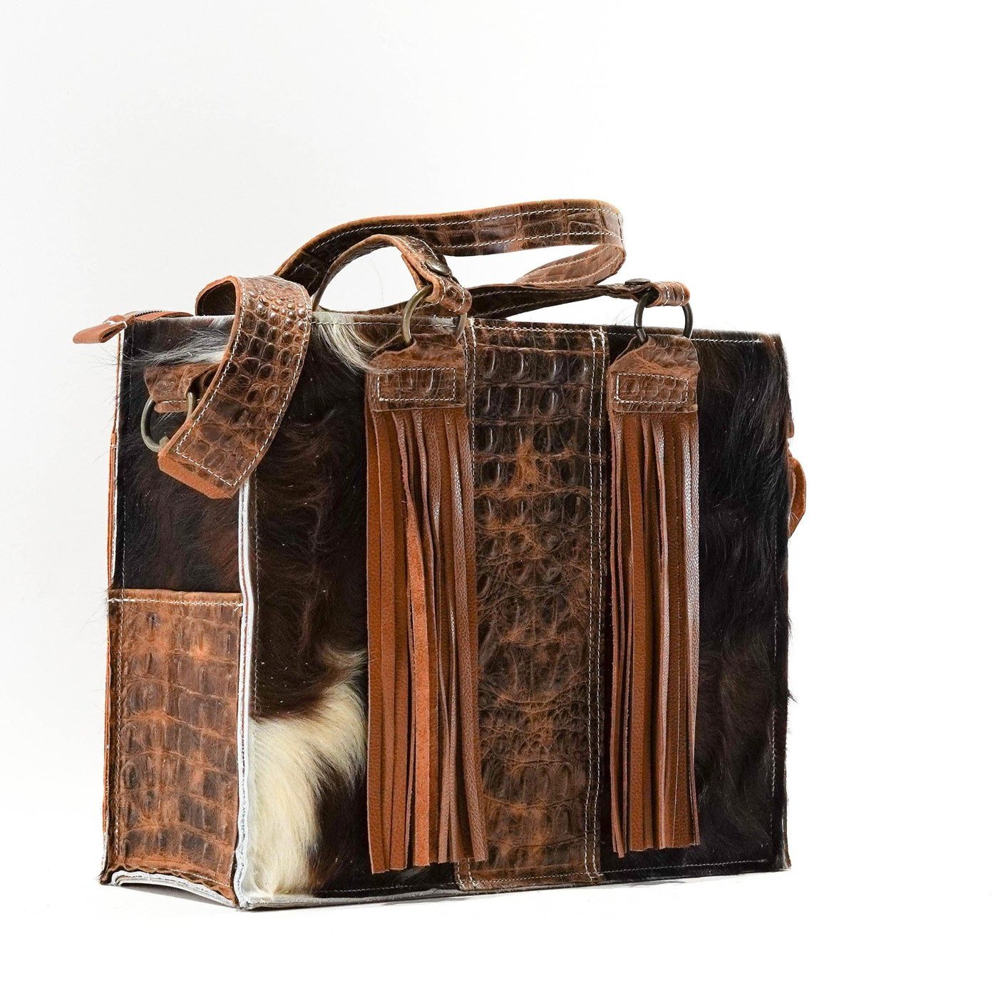 Clerk - Tricolor w/ Saddle Croc-Clerk-Western-Cowhide-Bags-Handmade-Products-Gifts-Dancing Cactus Designs