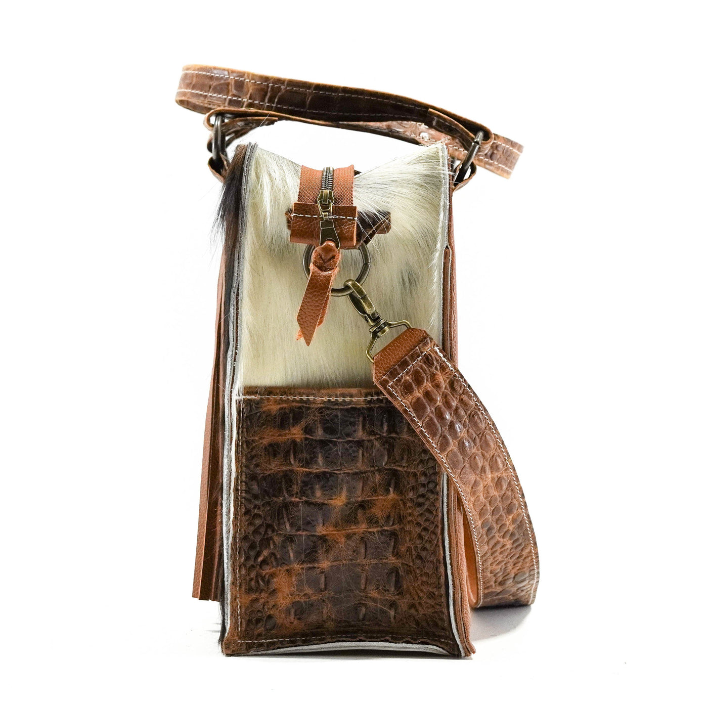 Clerk - Tricolor w/ Saddle Croc-Clerk-Western-Cowhide-Bags-Handmade-Products-Gifts-Dancing Cactus Designs