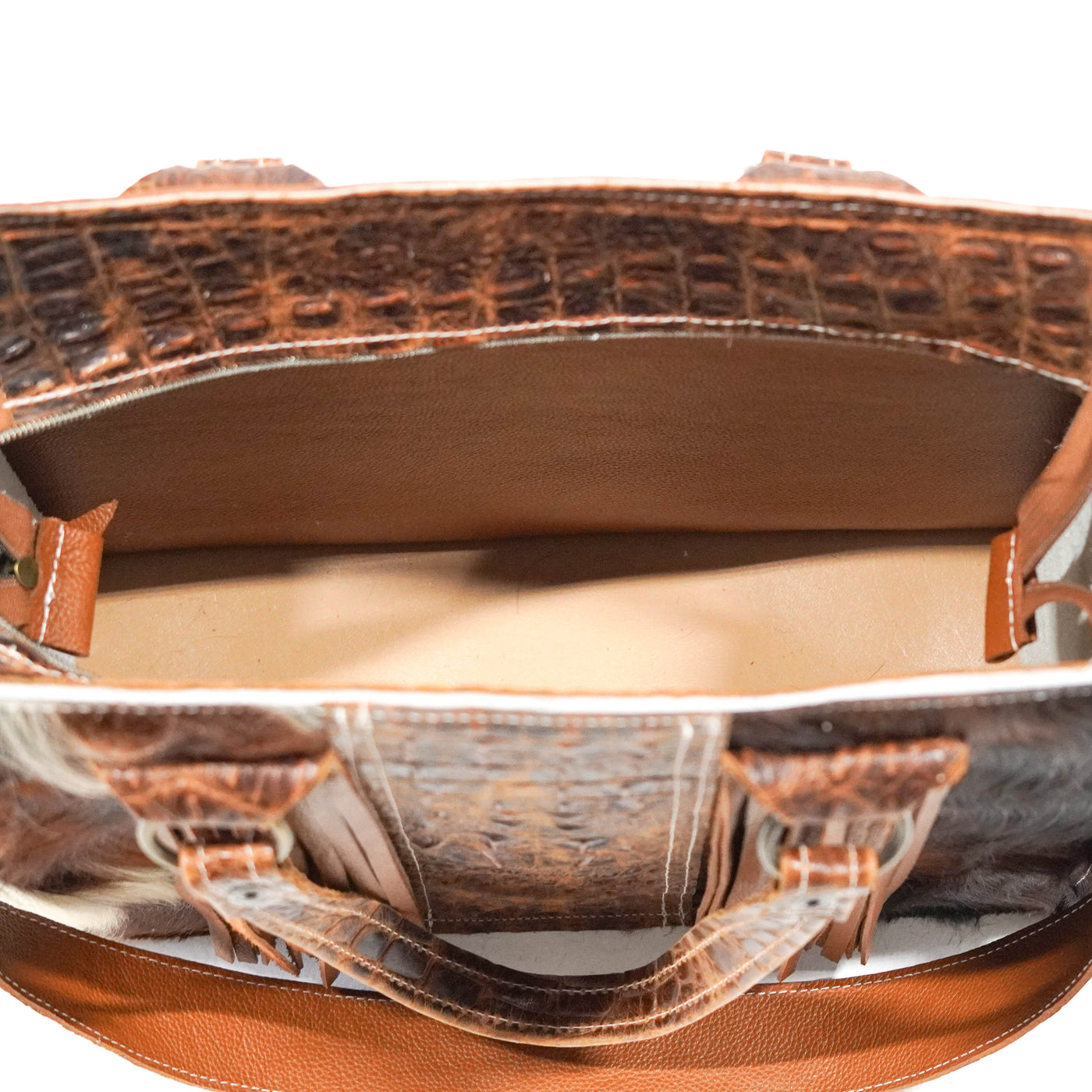 Clerk - Tricolor w/ Saddle Croc-Clerk-Western-Cowhide-Bags-Handmade-Products-Gifts-Dancing Cactus Designs