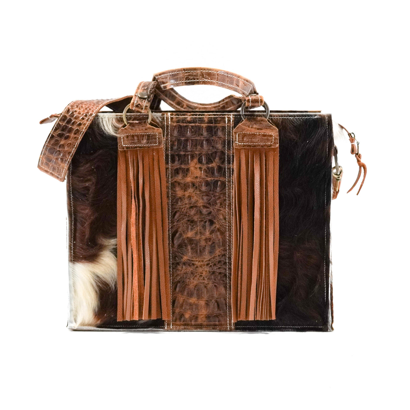 Clerk - Tricolor w/ Saddle Croc-Clerk-Western-Cowhide-Bags-Handmade-Products-Gifts-Dancing Cactus Designs