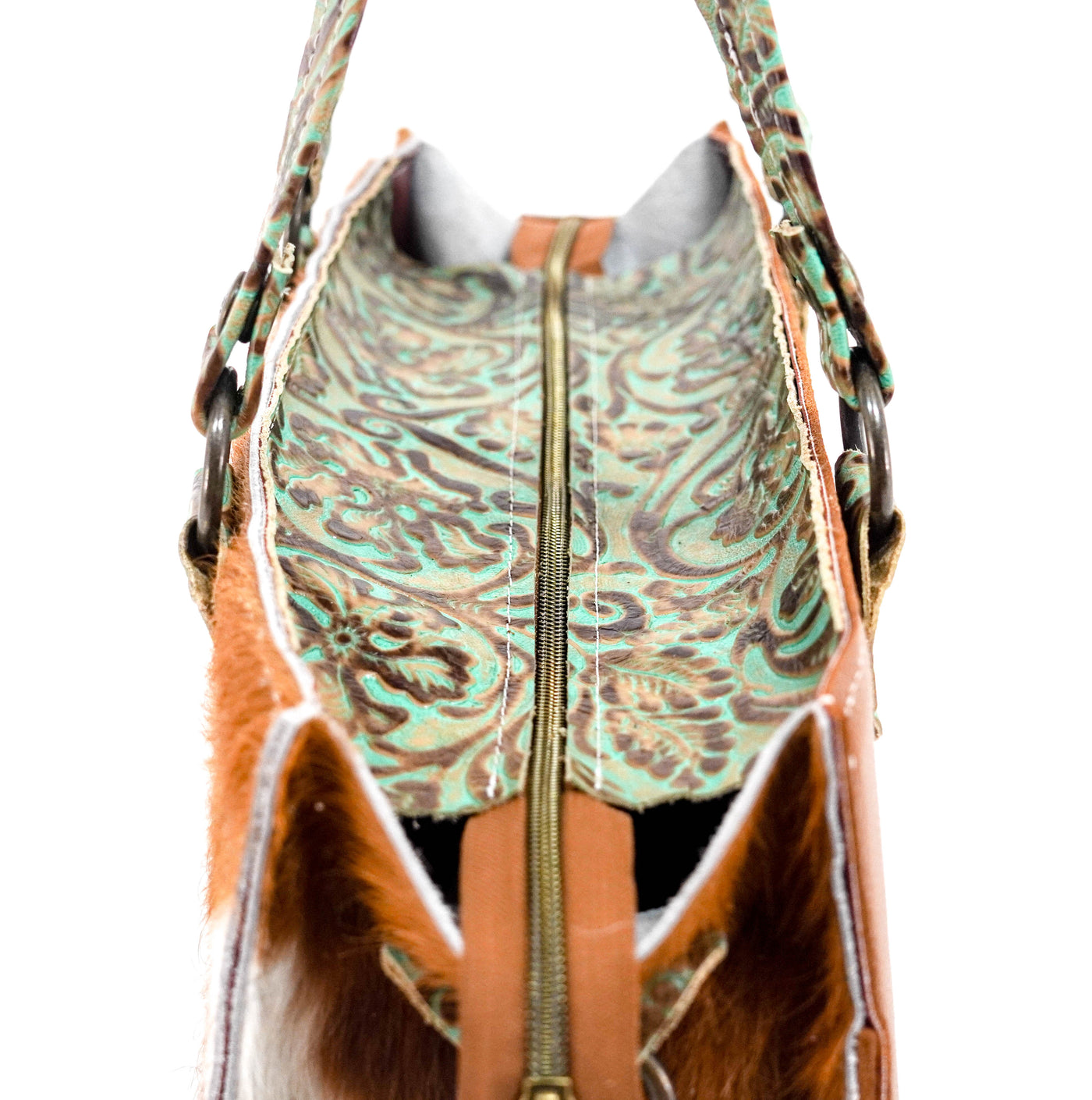 Clerk - Tricolor w/ Turquoise tool-Clerk-Western-Cowhide-Bags-Handmade-Products-Gifts-Dancing Cactus Designs