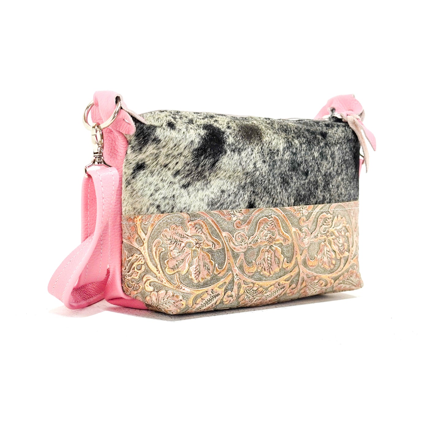 Cosmic Cowgirl - Black & White w/ Rose Gold Tool-Cosmic Cowgirl-Western-Cowhide-Bags-Handmade-Products-Gifts-Dancing Cactus Designs