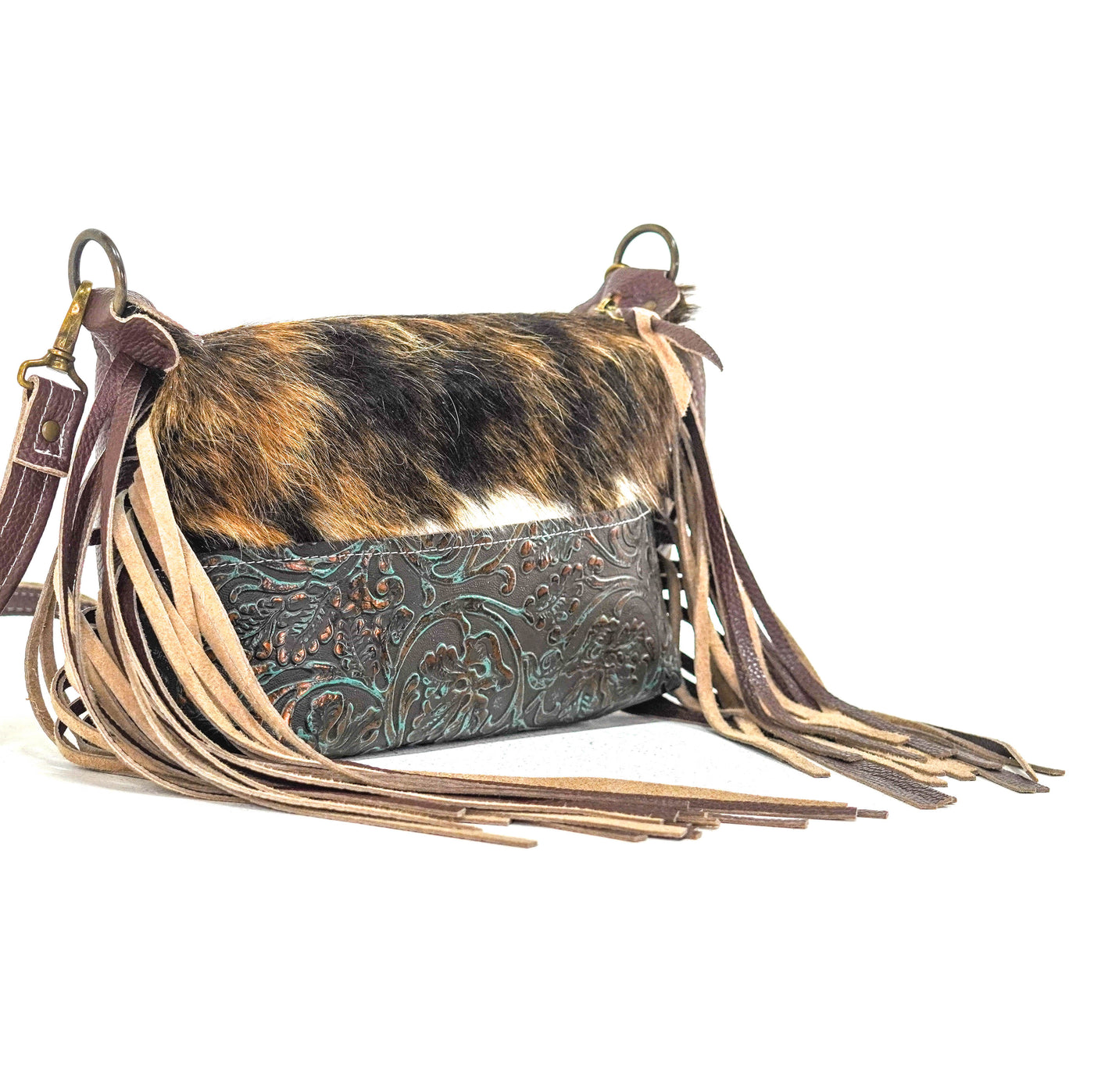 Cosmic Cowgirl - Brindle w/ Mint Chocolate Tool-Cosmic Cowgirl-Western-Cowhide-Bags-Handmade-Products-Gifts-Dancing Cactus Designs