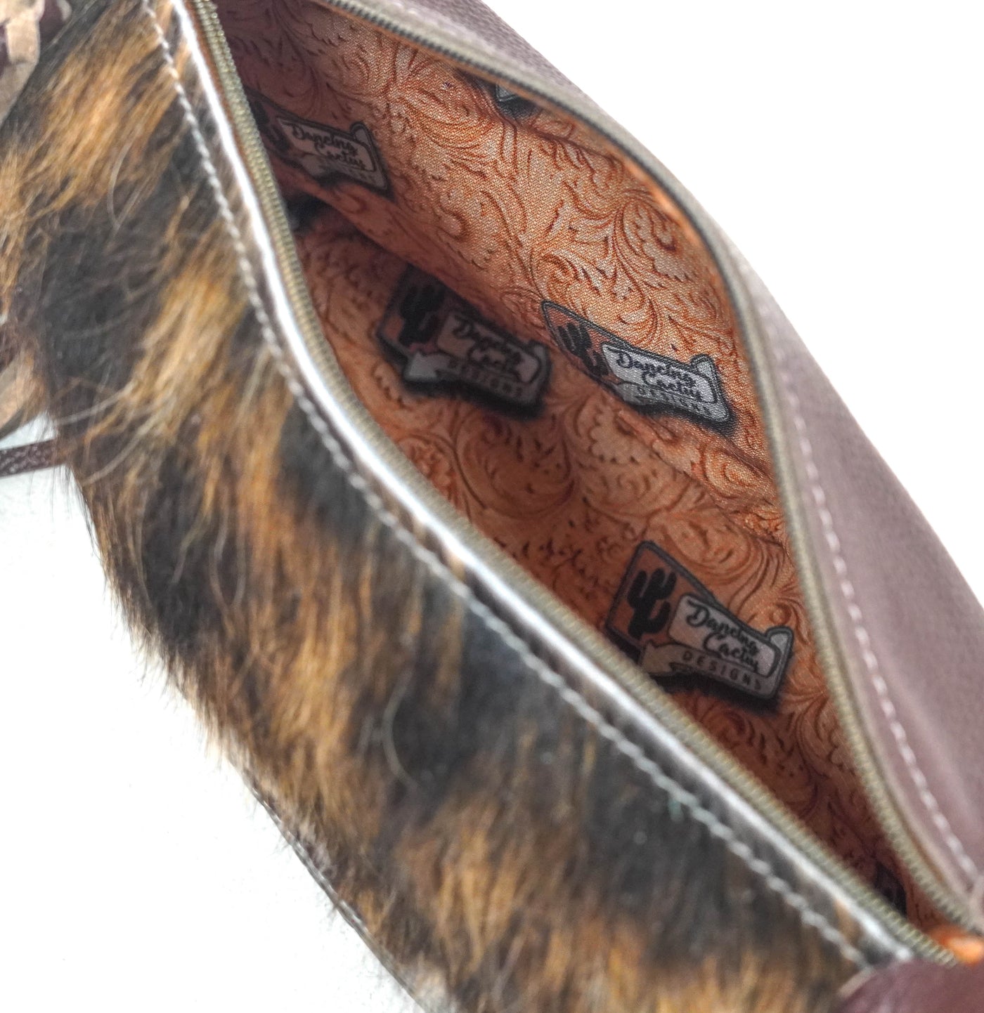 Cosmic Cowgirl - Brindle w/ Mint Chocolate Tool-Cosmic Cowgirl-Western-Cowhide-Bags-Handmade-Products-Gifts-Dancing Cactus Designs