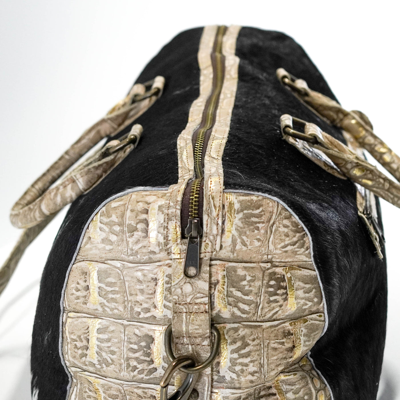 Duffel - Black & White w/ Ivory Jumbo Croc-Duffel-Western-Cowhide-Bags-Handmade-Products-Gifts-Dancing Cactus Designs