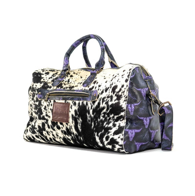 Duffel - Black & White w/ Midnight Rain Skulls-Duffel-Western-Cowhide-Bags-Handmade-Products-Gifts-Dancing Cactus Designs