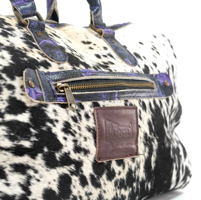Duffel - Black & White w/ Midnight Rain Skulls-Duffel-Western-Cowhide-Bags-Handmade-Products-Gifts-Dancing Cactus Designs