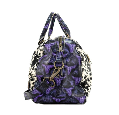 Duffel - Black & White w/ Midnight Rain Skulls-Duffel-Western-Cowhide-Bags-Handmade-Products-Gifts-Dancing Cactus Designs