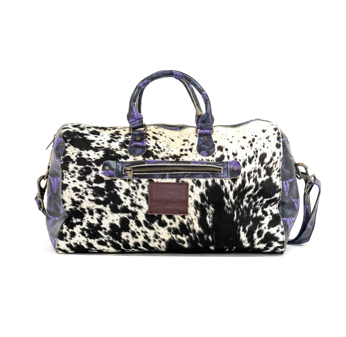 Duffel - Black & White w/ Midnight Rain Skulls-Duffel-Western-Cowhide-Bags-Handmade-Products-Gifts-Dancing Cactus Designs