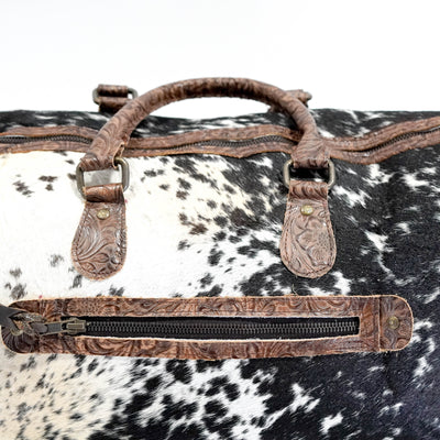 Duffel - Black & White w/ Mocha Wildflower-Duffel-Western-Cowhide-Bags-Handmade-Products-Gifts-Dancing Cactus Designs