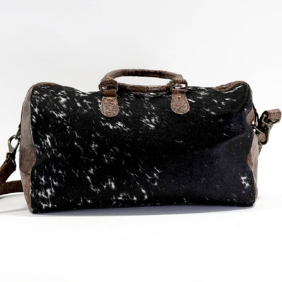 Duffel - Black & White w/ Mocha Wildflower-Duffel-Western-Cowhide-Bags-Handmade-Products-Gifts-Dancing Cactus Designs