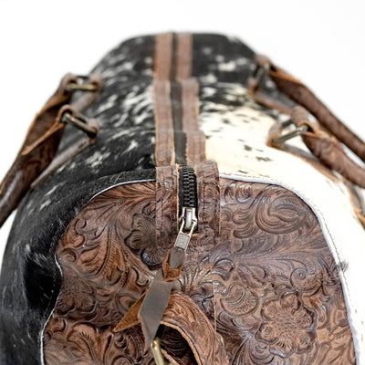 Duffel - Black & White w/ Mocha Wildflower-Duffel-Western-Cowhide-Bags-Handmade-Products-Gifts-Dancing Cactus Designs