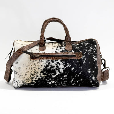 Duffel - Black & White w/ Mocha Wildflower-Duffel-Western-Cowhide-Bags-Handmade-Products-Gifts-Dancing Cactus Designs