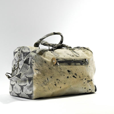 Duffel - Black & White w/ Smoke Show Skulls-Duffel-Western-Cowhide-Bags-Handmade-Products-Gifts-Dancing Cactus Designs