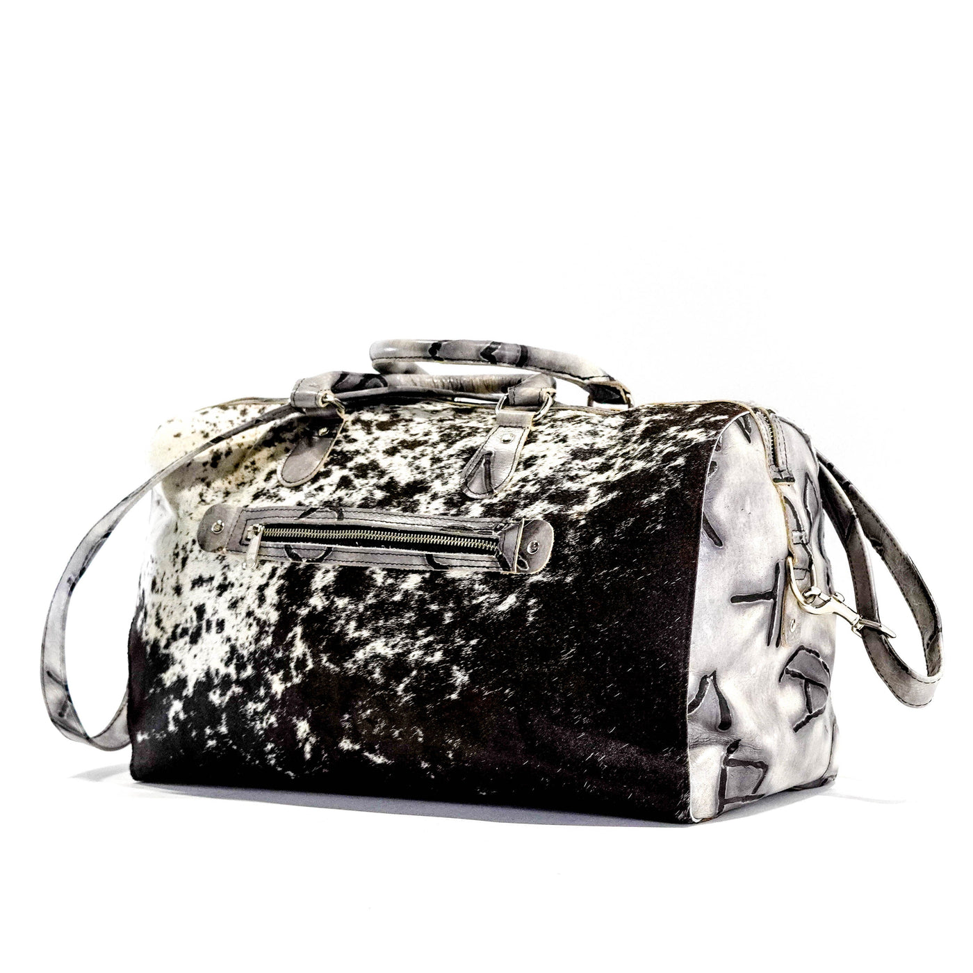 Duffel - Black & White w/ Smoke Show Skulls-Duffel-Western-Cowhide-Bags-Handmade-Products-Gifts-Dancing Cactus Designs