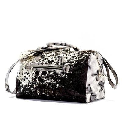 Duffel - Black & White w/ Smoke Show Skulls-Duffel-Western-Cowhide-Bags-Handmade-Products-Gifts-Dancing Cactus Designs
