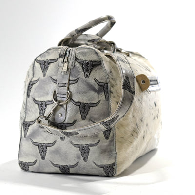 Duffel - Black & White w/ Smoke Show Skulls-Duffel-Western-Cowhide-Bags-Handmade-Products-Gifts-Dancing Cactus Designs