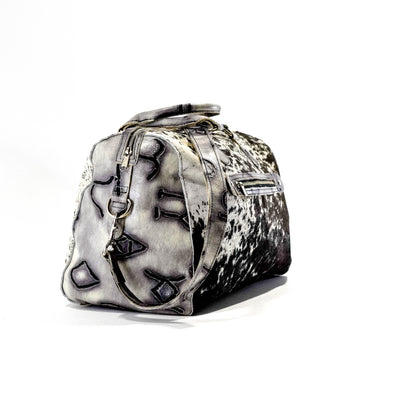 Duffel - Black & White w/ Smoke Show Skulls-Duffel-Western-Cowhide-Bags-Handmade-Products-Gifts-Dancing Cactus Designs