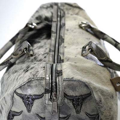 Duffel - Black & White w/ Smoke Show Skulls-Duffel-Western-Cowhide-Bags-Handmade-Products-Gifts-Dancing Cactus Designs