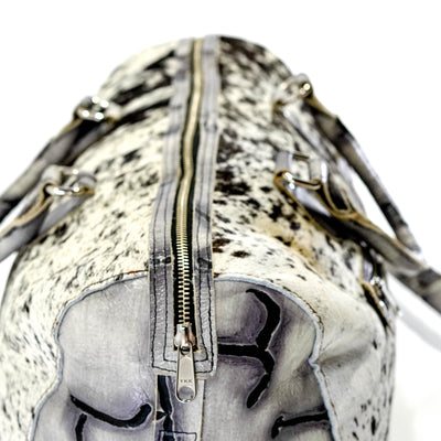 Duffel - Black & White w/ Smoke Show Skulls-Duffel-Western-Cowhide-Bags-Handmade-Products-Gifts-Dancing Cactus Designs