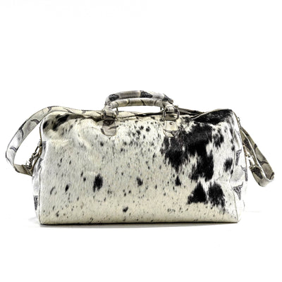 Duffel - Black & White w/ Smoke Show Skulls-Duffel-Western-Cowhide-Bags-Handmade-Products-Gifts-Dancing Cactus Designs