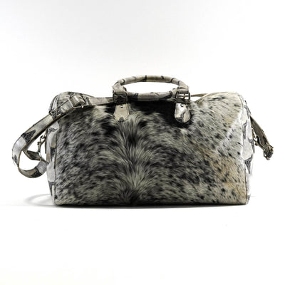 Duffel - Black & White w/ Smoke Show Skulls-Duffel-Western-Cowhide-Bags-Handmade-Products-Gifts-Dancing Cactus Designs