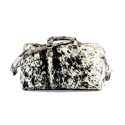 Duffel - Black & White w/ Smoke Show Skulls-Duffel-Western-Cowhide-Bags-Handmade-Products-Gifts-Dancing Cactus Designs