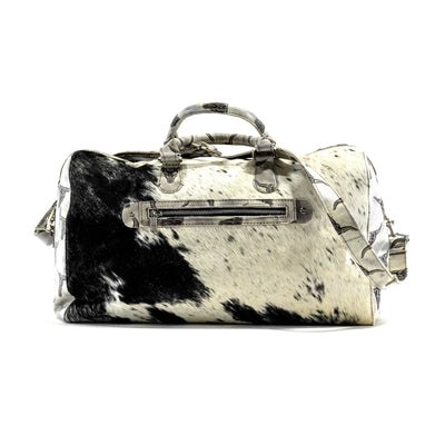 Duffel - Black & White w/ Smoke Show Skulls-Duffel-Western-Cowhide-Bags-Handmade-Products-Gifts-Dancing Cactus Designs