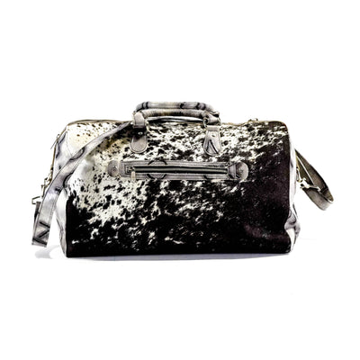 Duffel - Black & White w/ Smoke Show Skulls-Duffel-Western-Cowhide-Bags-Handmade-Products-Gifts-Dancing Cactus Designs