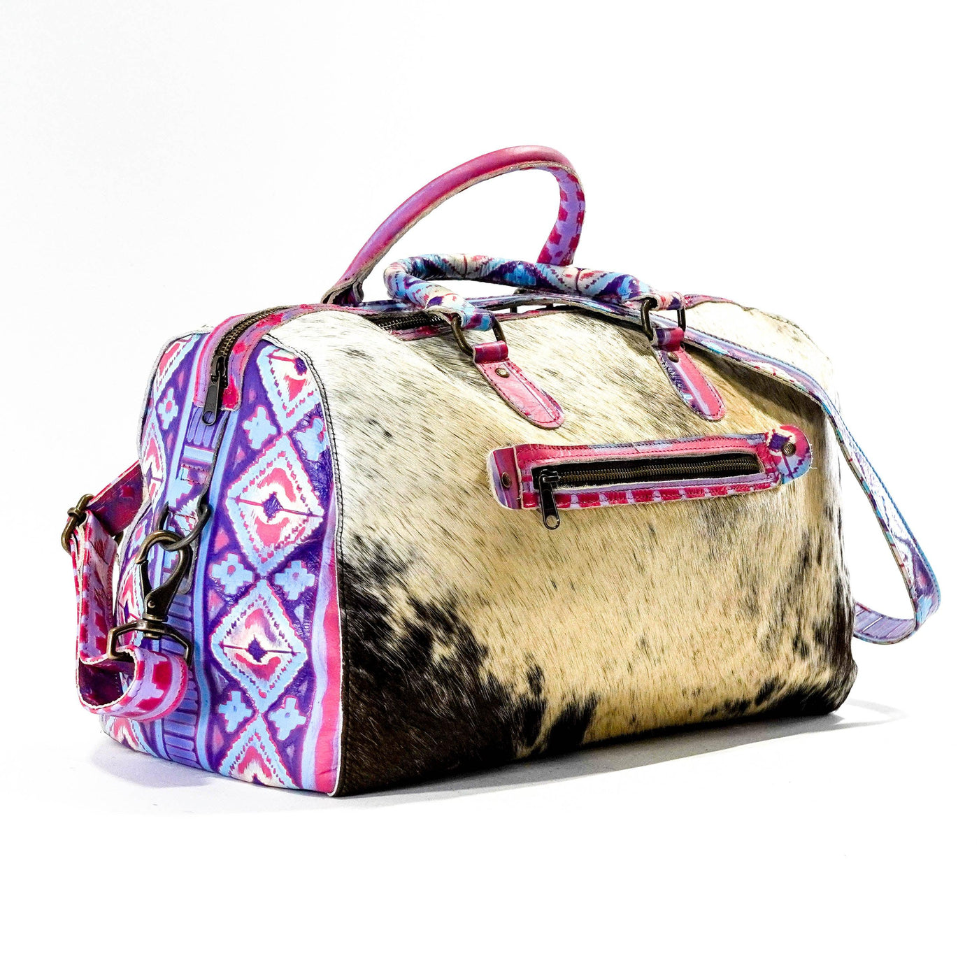 Duffel - Black & White w/ Unicorn Navajo-Duffel-Western-Cowhide-Bags-Handmade-Products-Gifts-Dancing Cactus Designs