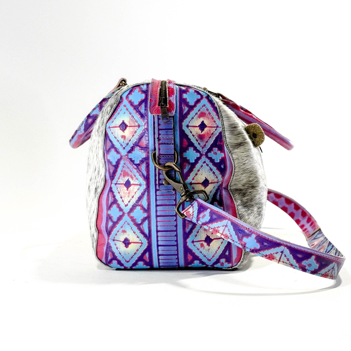 Duffel - Black & White w/ Unicorn Navajo-Duffel-Western-Cowhide-Bags-Handmade-Products-Gifts-Dancing Cactus Designs