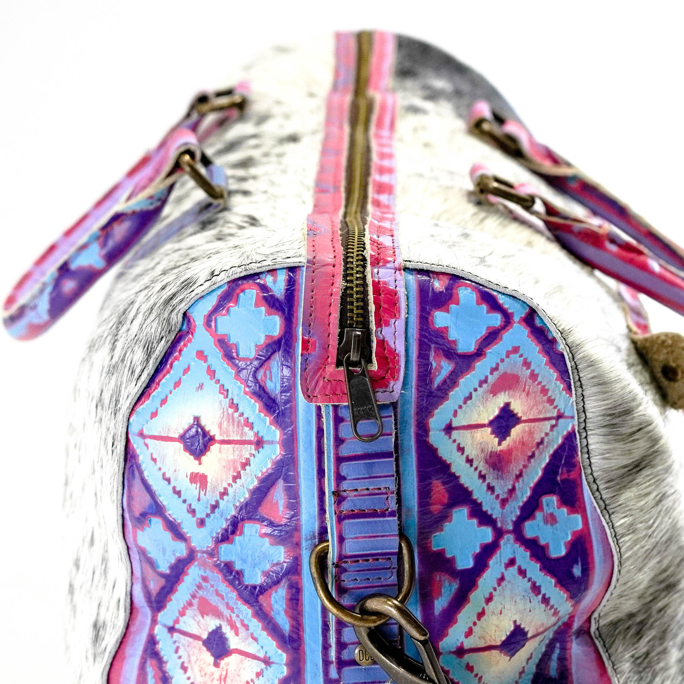 Duffel - Black & White w/ Unicorn Navajo-Duffel-Western-Cowhide-Bags-Handmade-Products-Gifts-Dancing Cactus Designs