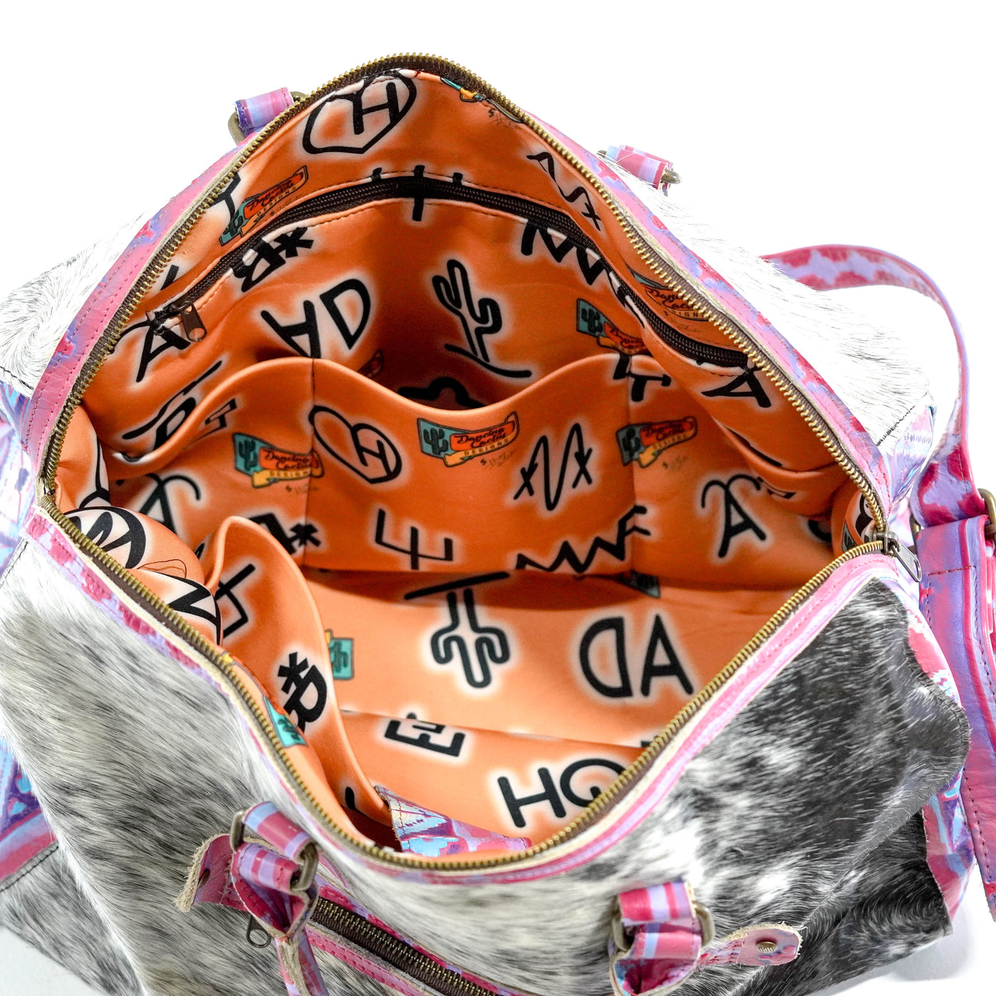 Duffel - Black & White w/ Unicorn Navajo-Duffel-Western-Cowhide-Bags-Handmade-Products-Gifts-Dancing Cactus Designs
