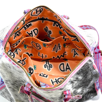 Duffel - Black & White w/ Unicorn Navajo-Duffel-Western-Cowhide-Bags-Handmade-Products-Gifts-Dancing Cactus Designs