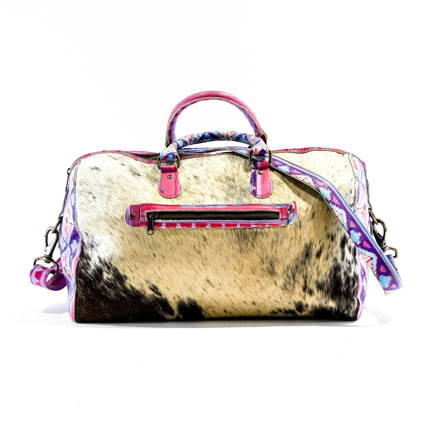 Duffel - Black & White w/ Unicorn Navajo-Duffel-Western-Cowhide-Bags-Handmade-Products-Gifts-Dancing Cactus Designs